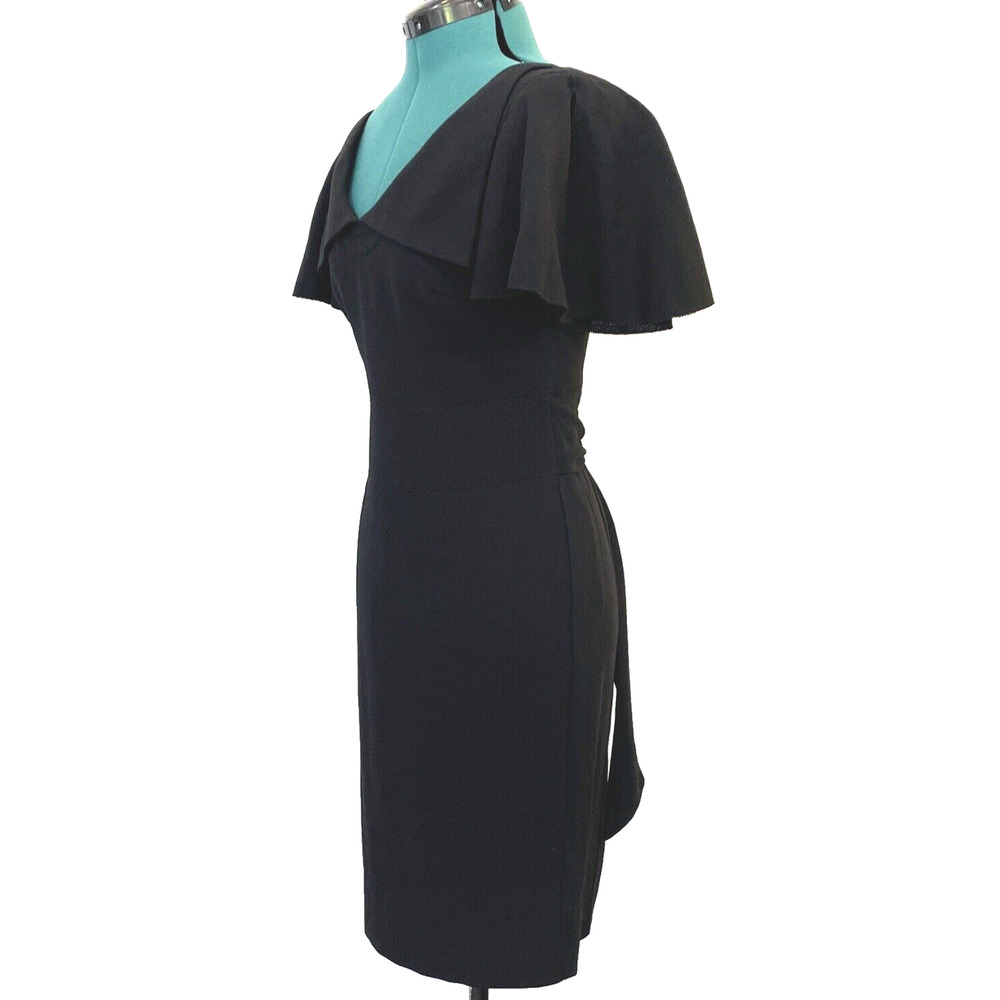 Ted Baker London Black 100% Wool Flutter Sleeve V-Neck Sheath Dress Size 2 - Picture 4 of 12
